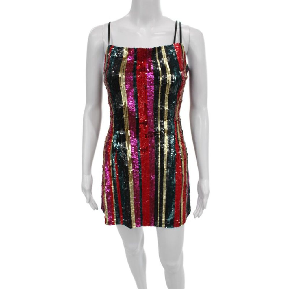 Haney Women Multicolor Striped Mini Dress Square Neck Sleeveless Size 4